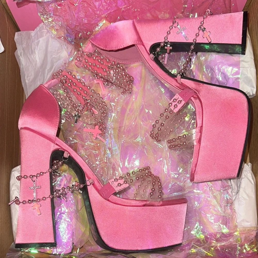 Pink Platform Heels with Chain Detail
